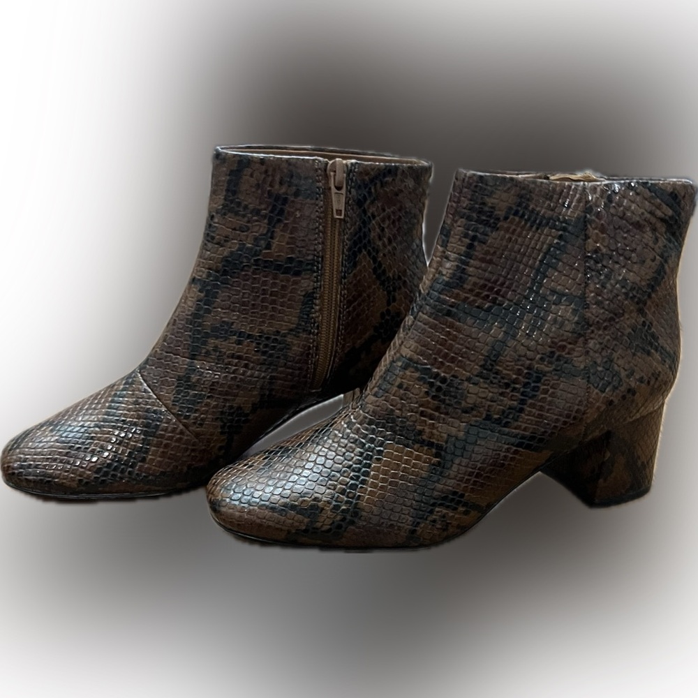 Brown snakeskin booties
